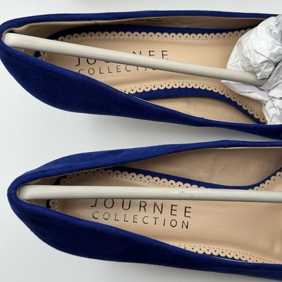 Journee Collection Marek Blue Heels Size 7.5 Pointed Toe Kitten Pumps Slip Ons - Picture 7 of 10